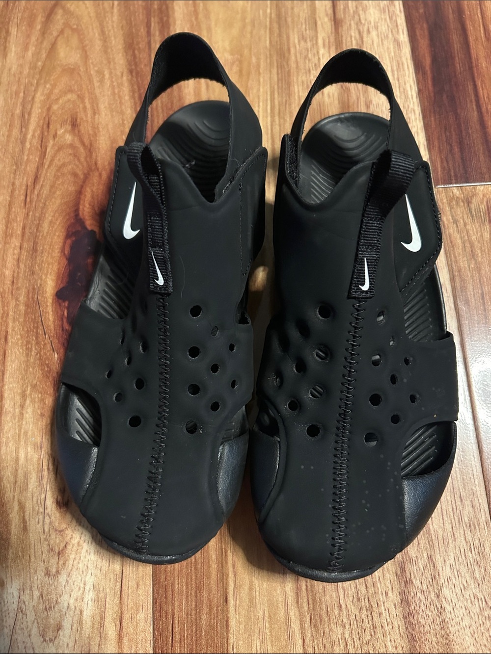 Nike Kids Black Open-Toe Sport Sandals with White Swoosh